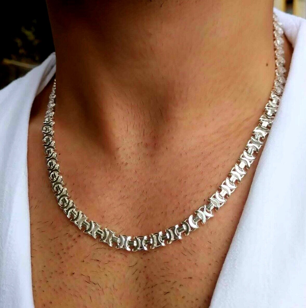 Pre-owned Handmade 7mm Flat Byzantine Mens Chain Euro King Necklace 925 Sterling Silver 48gr 22"