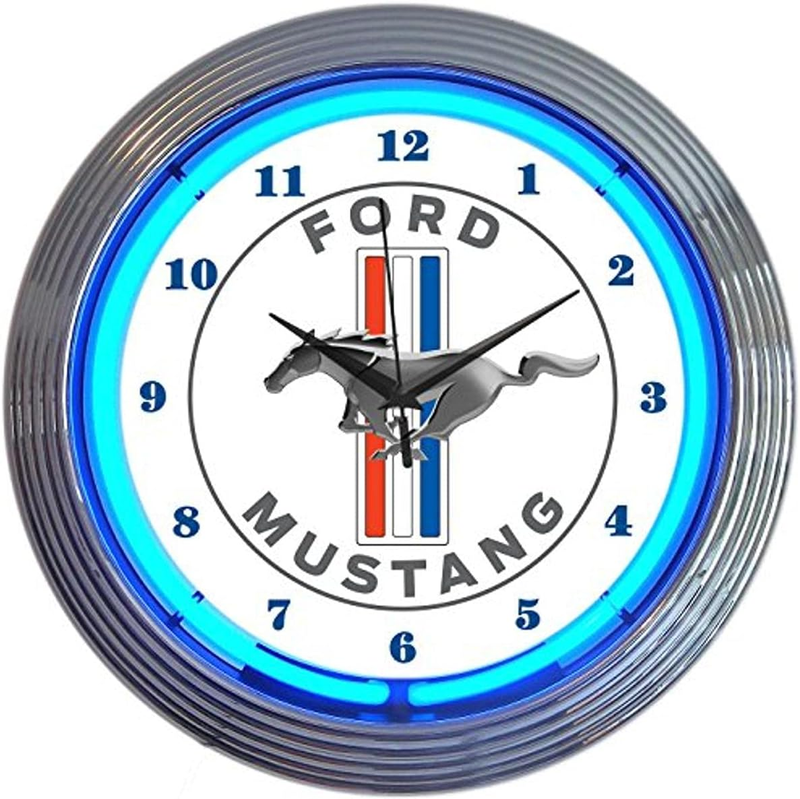 15" Ford Mustang Blue Neon Wall Clock Game Room Den Bar Shop Garage Shed