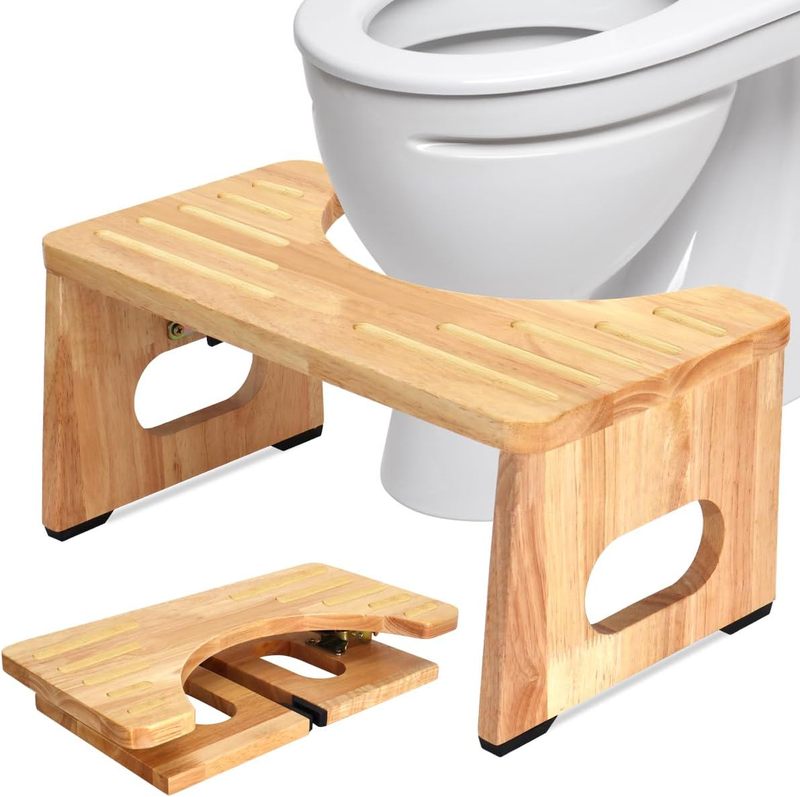 Foldable Toilet Potty Stool for Adults, 7" Wood Portable Squatting Poop Foot Sto