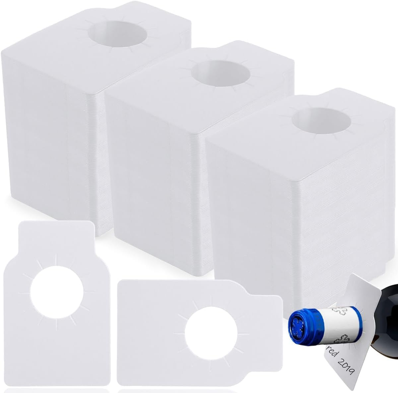 500 PCS Reusable PVC Wine Bottle Tags, Double Sided White Hanging Labels for Cel