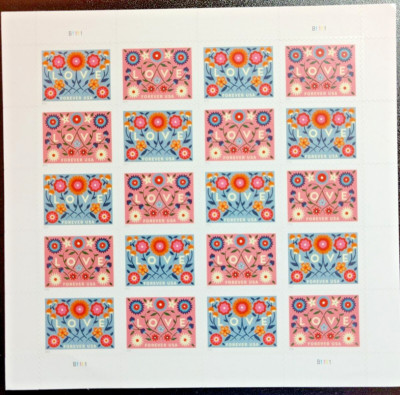 USPS Scott #5660 LOVE w Flowers MINT Pane of 20 Valentine's Wedding Forever MNH
