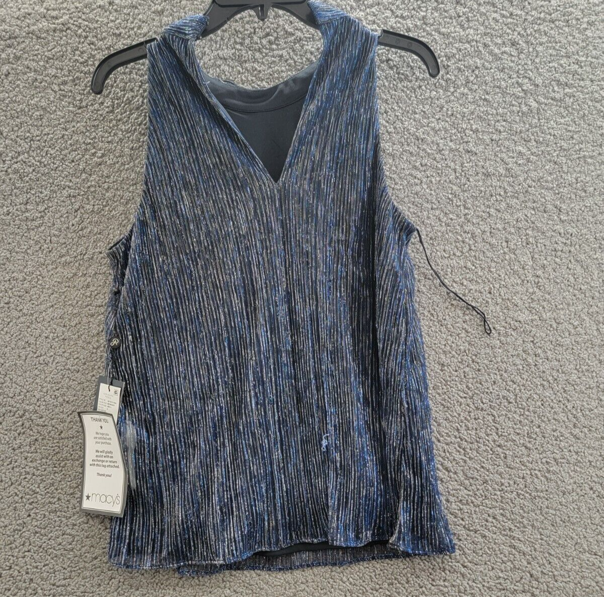 Adrianna Papell Embellished Metallic Knit Top Women's Midnight Sleeveless - Picture 9 of 15