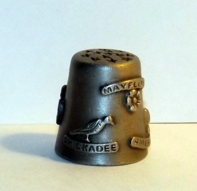 Massachusetts Thimble, 3-D Embossed, Pewter, State Bird, Flower and Tree, 7/8