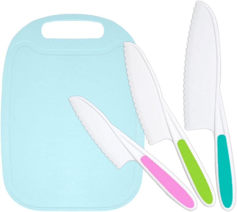 BGCLOUD Kids Kitchen Knife and Cutting Board Set, Kids Fruit Vegetable Crinkle C