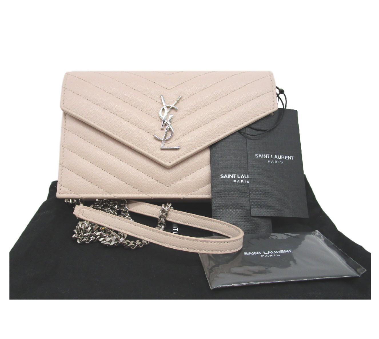 Saint Laurent Chain Wallet Small Monogram 2018 Pale Pink Leather Cross Body Bag
