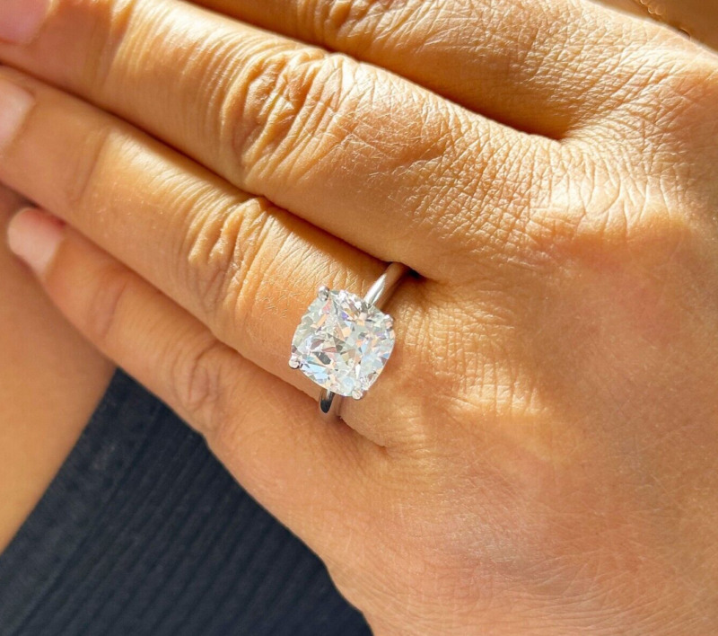 Igi Certified 14k Solid White Gold Cushion Cut Diamond Engagement Ring 4.00ct