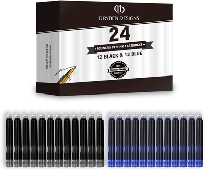 Dryden Designs Fountain Pen - Medium Nib 0.5mm | Includes 24 Ink Cartridges (12