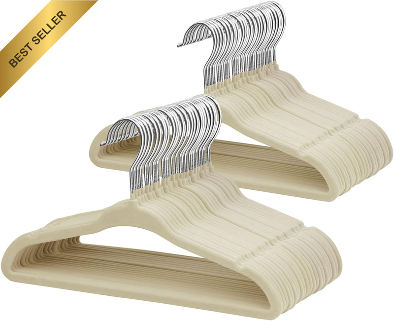 Beige Baby Velvet Hangers 48 Pack Non-Slip Toddler 360° Swivel Hook Space Saving