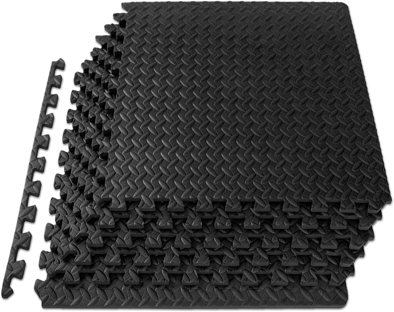 Puzzle Exercise Mat ½ In, EVA Interlocking Foam Floor Tiles for Home Gym, Mat for Home Workout Equipment, Floor Padding for Kids, Black, 24 in X 24 in X ½ In, 48 Sq Ft