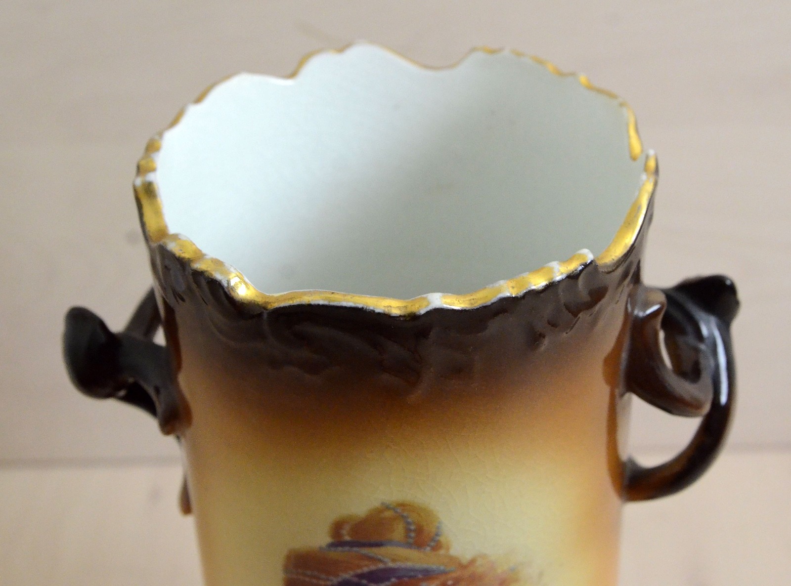 Antique WarwickIOGA Handled Portrait Vase Semi porcelain Woman withRoses   1909