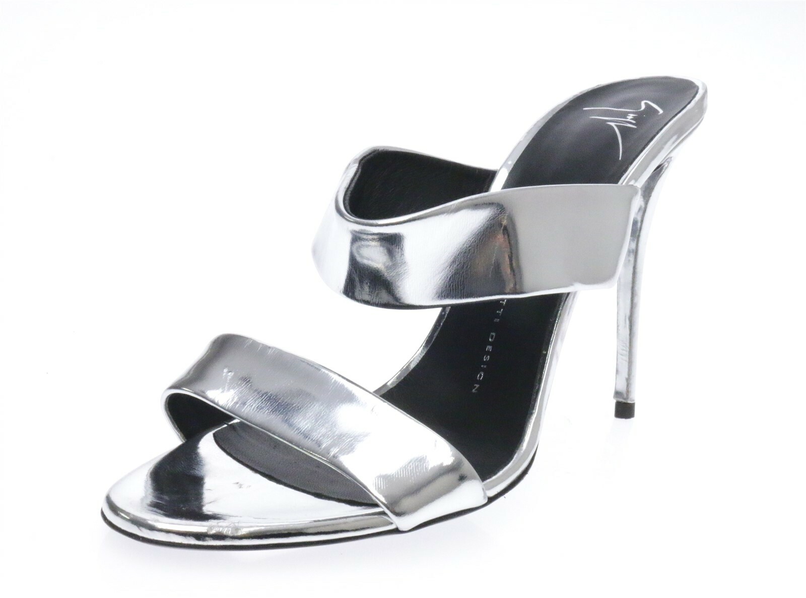 Giuseppe Zanotti Womens Silver Metallic Strappy Slides High Heel Sandal Size 39