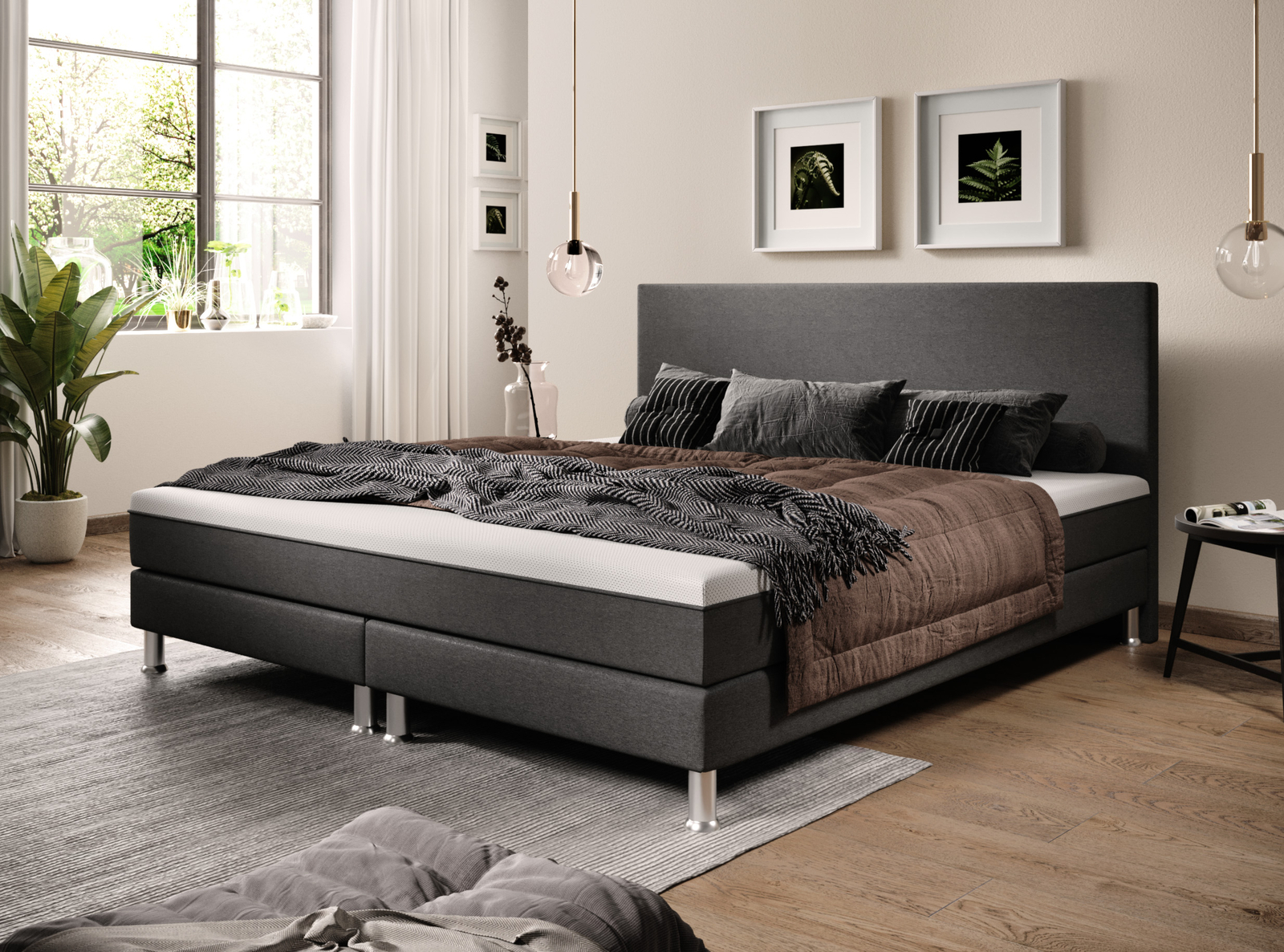 Boxspringbett Sunny 180x200 cm Anthrazit Webstoff Bett Hotelbett Designerbett