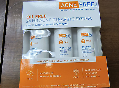 Acne Free Oil Free 24 Hr Acne Clearing System (Clean, Tone & Treat) New