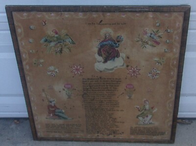 ANTIQUE FRAMED SAMPLER MARY ANN HALL MISS WHELDON SCHOOL 1845 RELIGIOUS THEMED