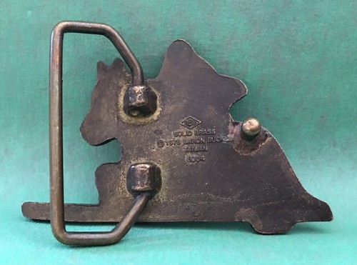 VTG RARE 1978 Solid Brass JUMPING HORSE & RIDER Equine Steeplechase BELT BUCKLE