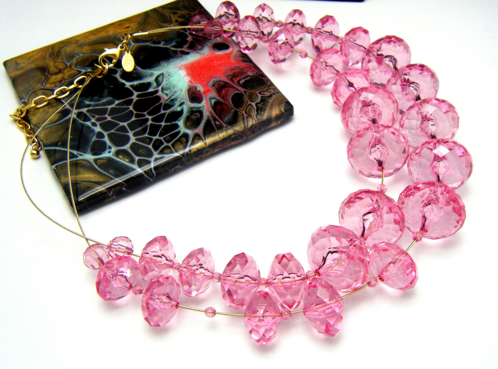 Gorgeous Joan Rivers Necklace Chunky Pink Faceted Acrylic Beads