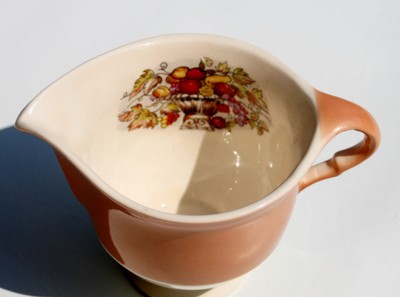 Limoges Candle Light Creamer Orange Brown & Cream with Floral Pattern Interior