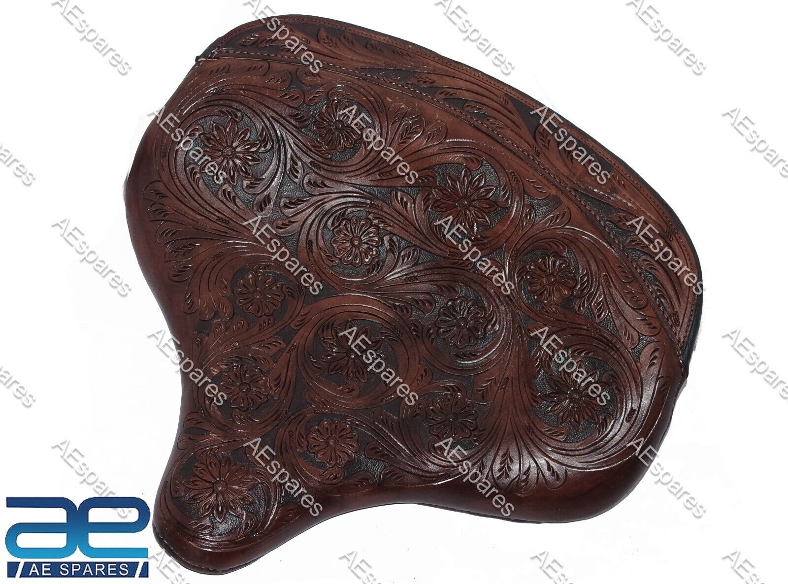 For HARLEY WLA WLC WL Knucklehead Leather Flower Carved Solo Seat Dark Brown  