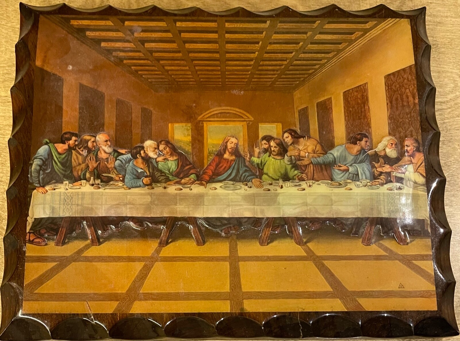 The Last Supper Vintage Lacquered Relief On Wood Wall Plaque