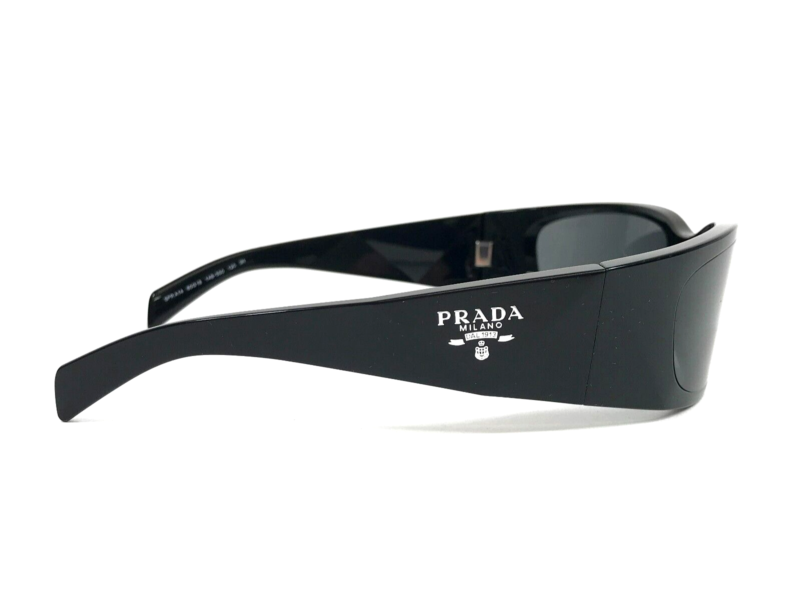 Pre-owned Prada Sunglasses Spra14 1ab-5s0 Polished Black Wrap With Black Lenses 60-18-120