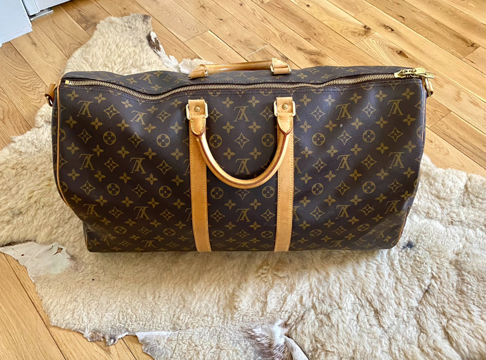 LOUIS VUITTON Keepall 55 Monogram Canvas Travel Bag Brown Vintage-US