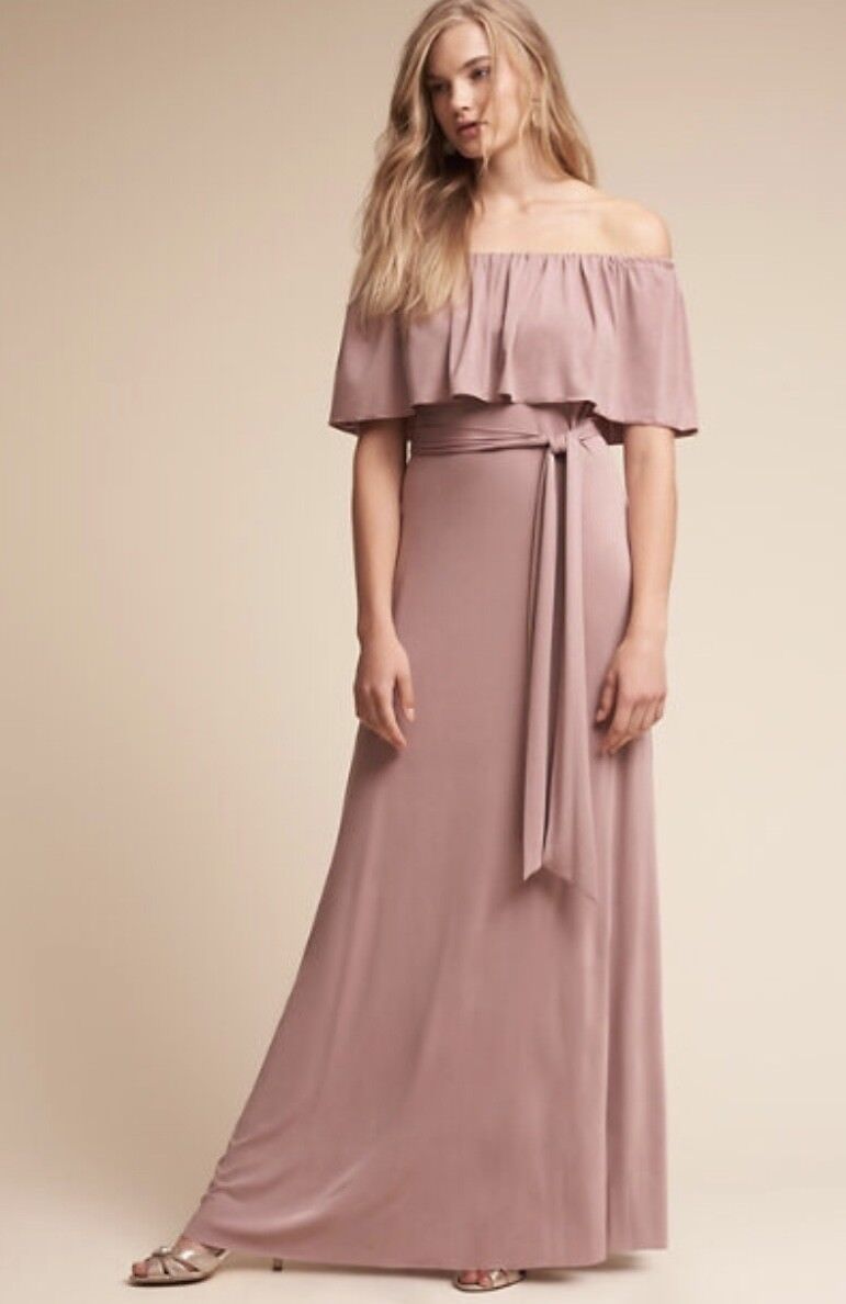 

Платье NWT BHLDN Атласное эластичное трикотажное платье розового телесного цвета с открытыми плечами M, Rose nude