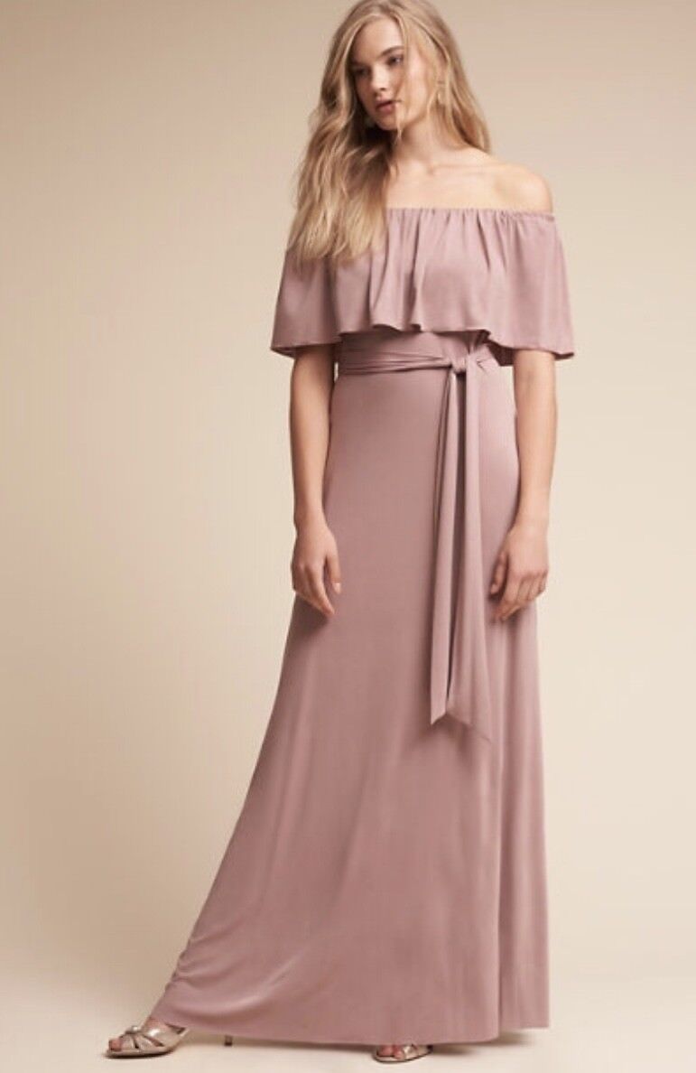 Платье NWT BHLDN Атласное эластичное трикотажное платье розового телесного цвета с открытыми плечами M