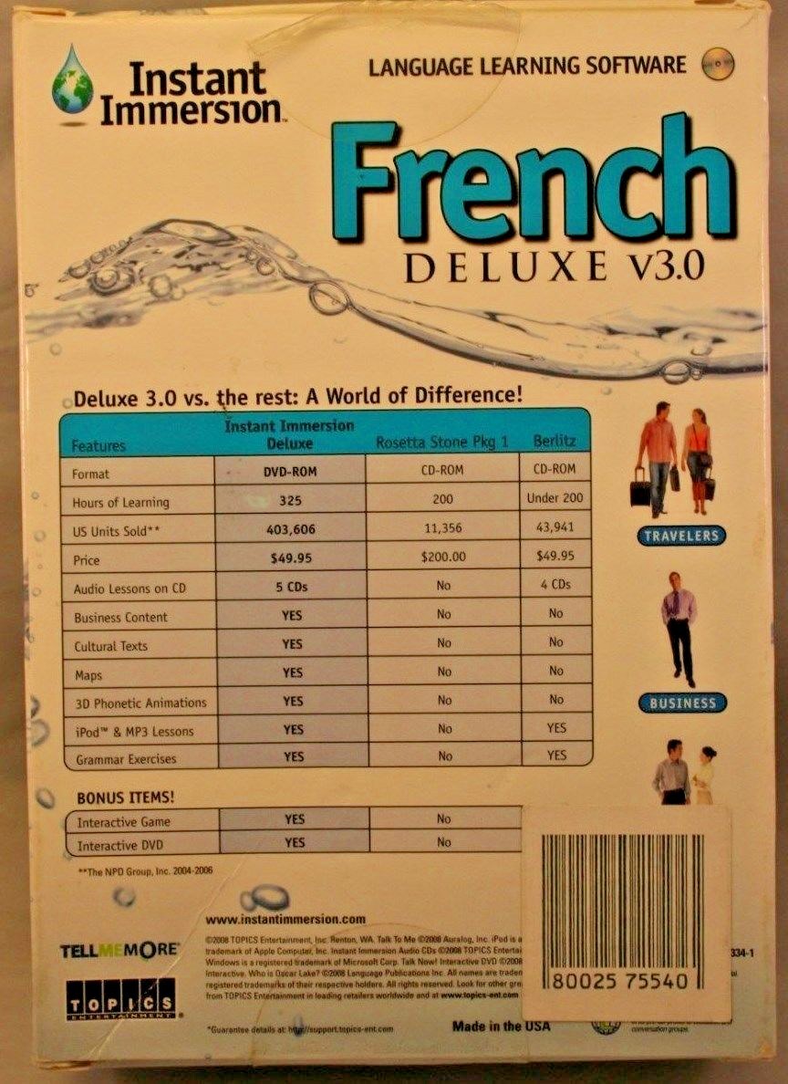 Topics Entertainment Instant Immersion French Deluxe v3.0 PC DVD-ROM Software