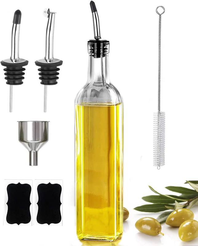 Olive Oil Dispenser Bottle 2 Stainless Steel Pourers Kitchen 1.1 Pounds Adult