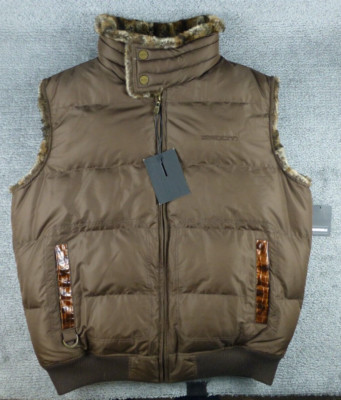 Y2K G-III Sean John Reversible Puffer Vest XL-XXL Brown Faux Fur Leather