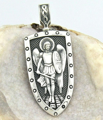 New Hand Made in USA.925 Sterling Silver Archangel St Michael Angel Pendant Icon