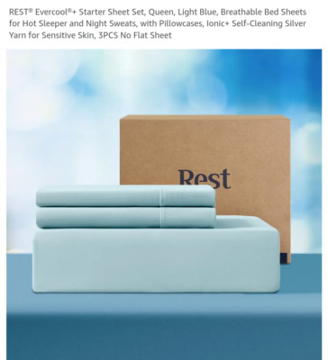 REST  Evercool + Starter Sheet Set, 3 PCS with No Flat Sheet, Cooling Sheets Des