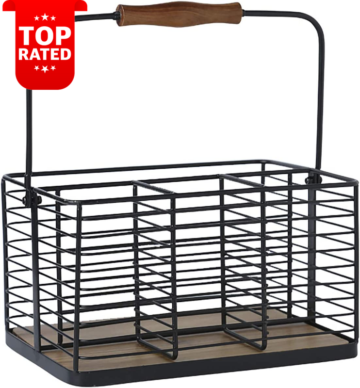 Metal Utensil Holder Caddy Kitchen Organizer with Wood Handle Black