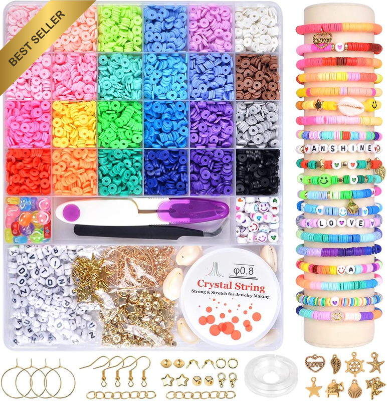 6000PCS Clay Bead 24 Color Kit for Bracelet Earring Jewelry Making | 6Mm Flat Po