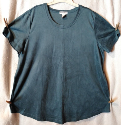 FeelGoodstore.com Women's 2X Teal Sueded Microfiber Pullover Short Sleeves NWOT
