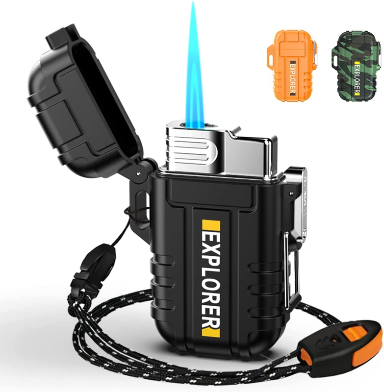 , Refillable Butane Lighter With Lock, Windproof And Waterpr