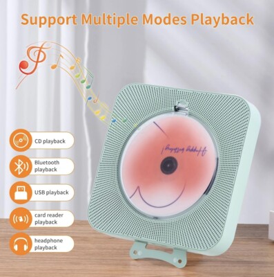 Rechargeable Cute CD Player with Blutooth 5.0; Portable Music Player（green)