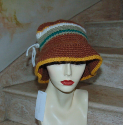 RARE Hansel From Basel Bucket Hat Crochet Multicolored Fuzzy Y2K Winter Cabin