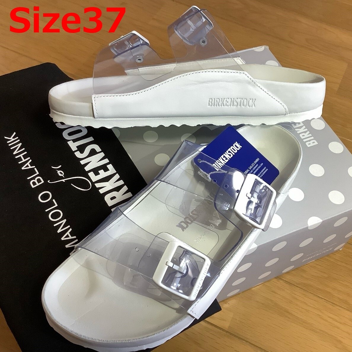 NEW】Manolo Blahnik X Birkenstock Arizona White Clear Size