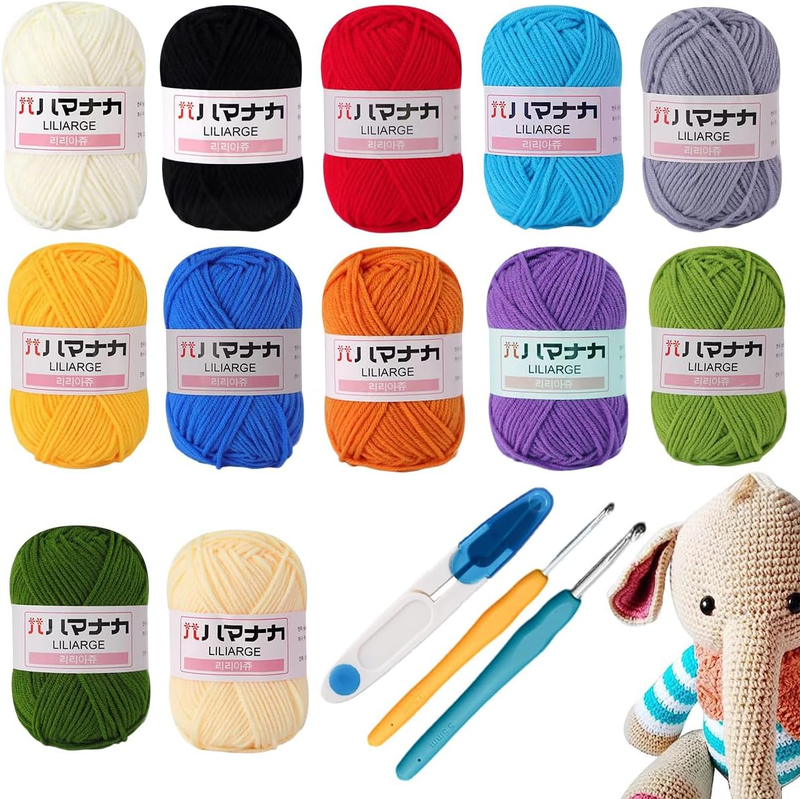 12 Colors Soft Cotton Yarn for Crocheting&Knitting, Acrylic Yarn Skeins with Cro