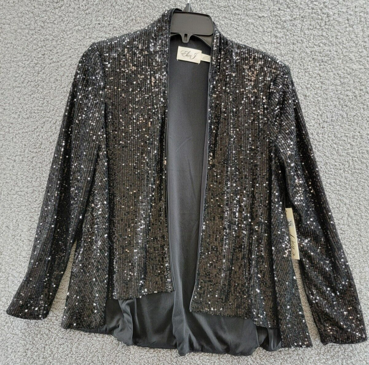 Eliza J Sequin Jacket Women's Small Black Open Front Long Sleeves Relaxed Fit + - Picture 2 of 15