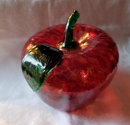 Decorative Blown Art Glass APPLE Hollow Speckled Red