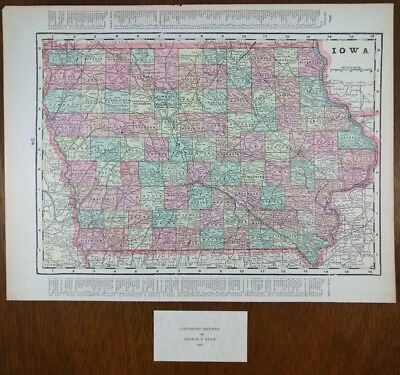 IOWA 1900 Vintage Atlas Map 14"x11" Old Antique ALTOONA CLIVE NEWTON BOONE