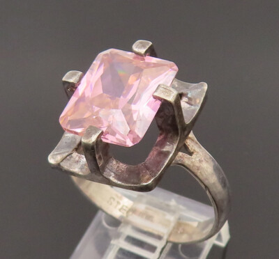 925 Silver - Vintage Elevated Pink Topaz Square Frame Ring Sz 10.25 - RG26395