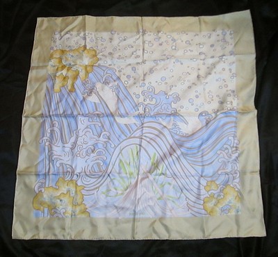 Auth Hermes Contre Courant By Isabelle Barthel Beige Silk Scarf 7239 EUC Pastels