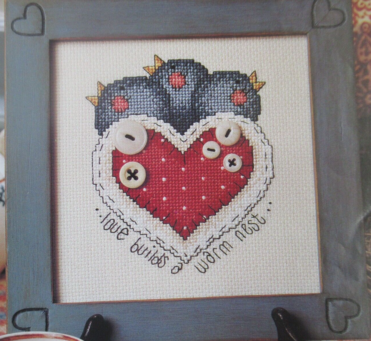 Family Love - magazine cross stitch pattern - Bird Nest Heart