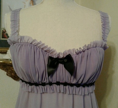 Frederick's of Hollywood Womens Medium Nightgown Lavender Black Beaded Underwire