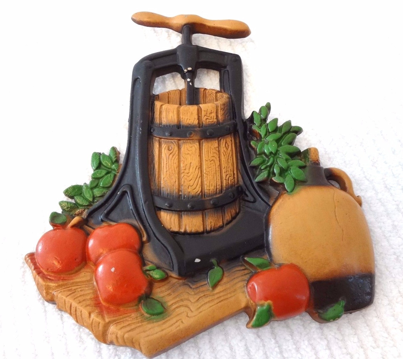 HOMCO HOME INTERIORS Metal Plaques APPLE CIDER PRESS & CORN SHELLER Wall Hanging
