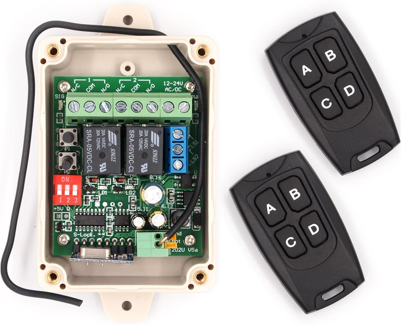 12V - 24V Secure Wireless RF Remote Control Relay Switch Universal 2-Channel Rec