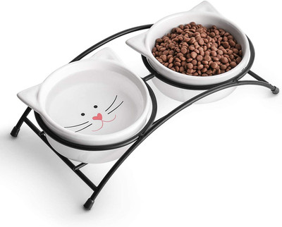 Raised Cat Food Bowls,Pet Bowls with Stand,Ceramic Cat Dog Bowls Elevated,Cute C